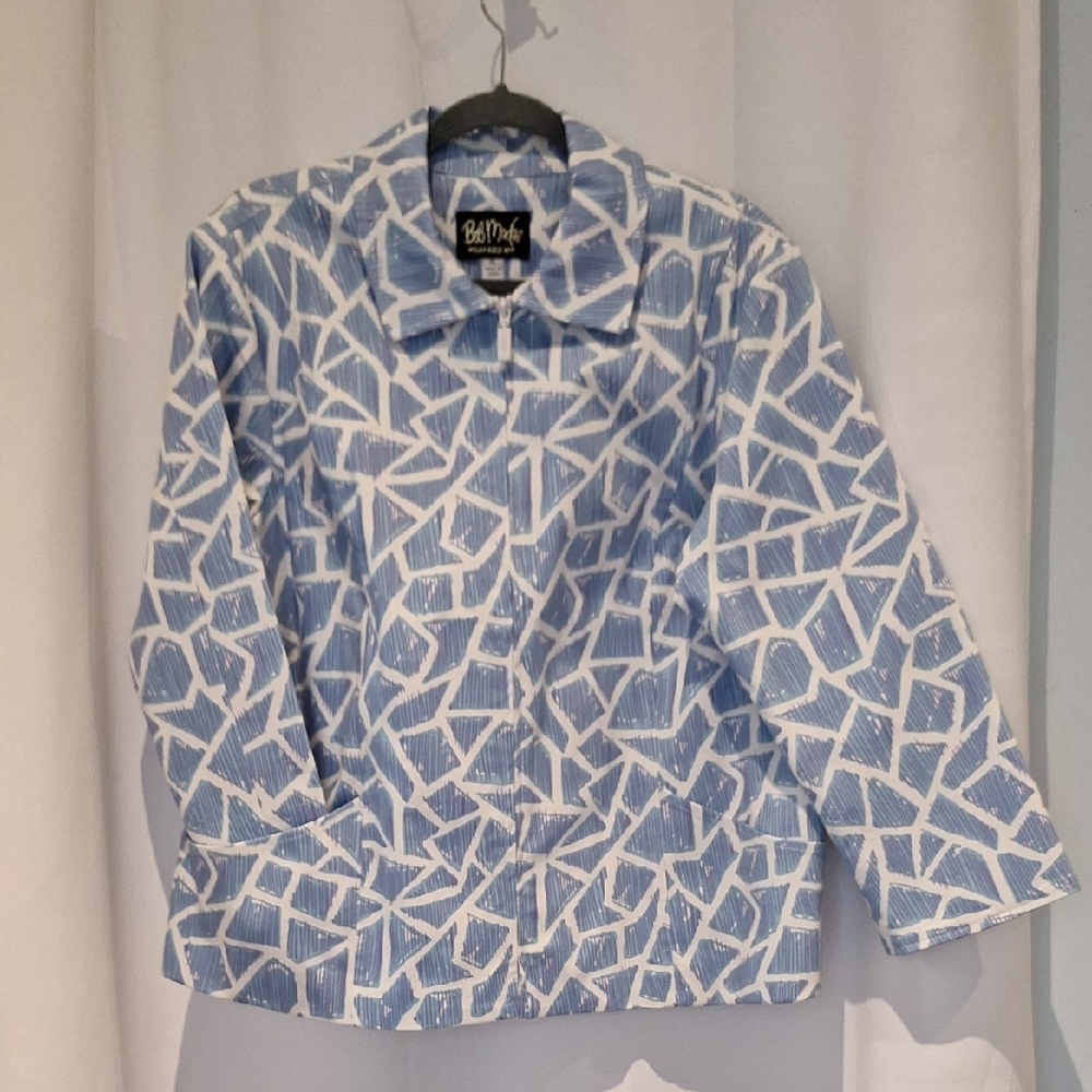 Bob Mackie Wearable Art Blue And White Zip Up Jacket Size Extra Large